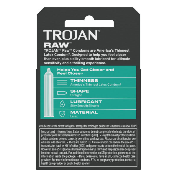 Trojan Raw (Latex) 3 Count Condoms - Paradise Marketing