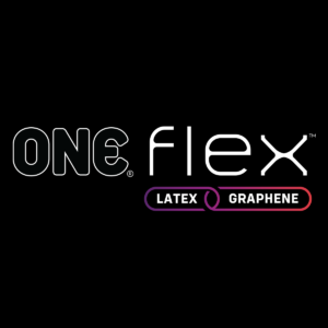 ONE® Flex™ Condoms - Horizontal Logo - Black Background - White _ Color Font - Square
